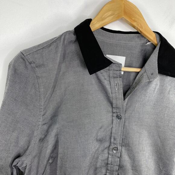 Batch Grey Black Suede Collar Long Sleeve Collared Shirt Men's Size Large L - Picture 4 of 6